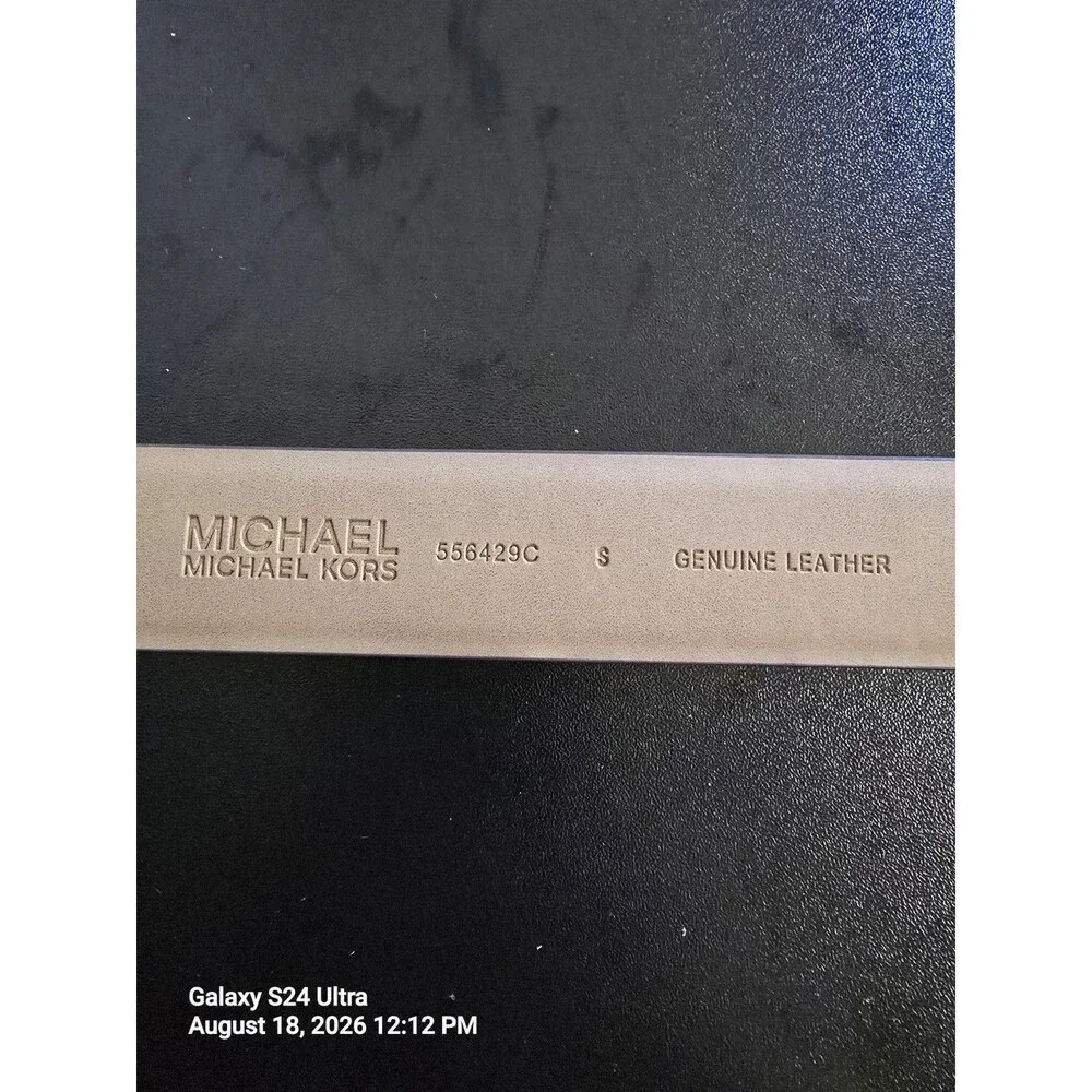NWT Michael Kors Women’s Pebbled Leather Belt Brown Gold Buckle Size Small...